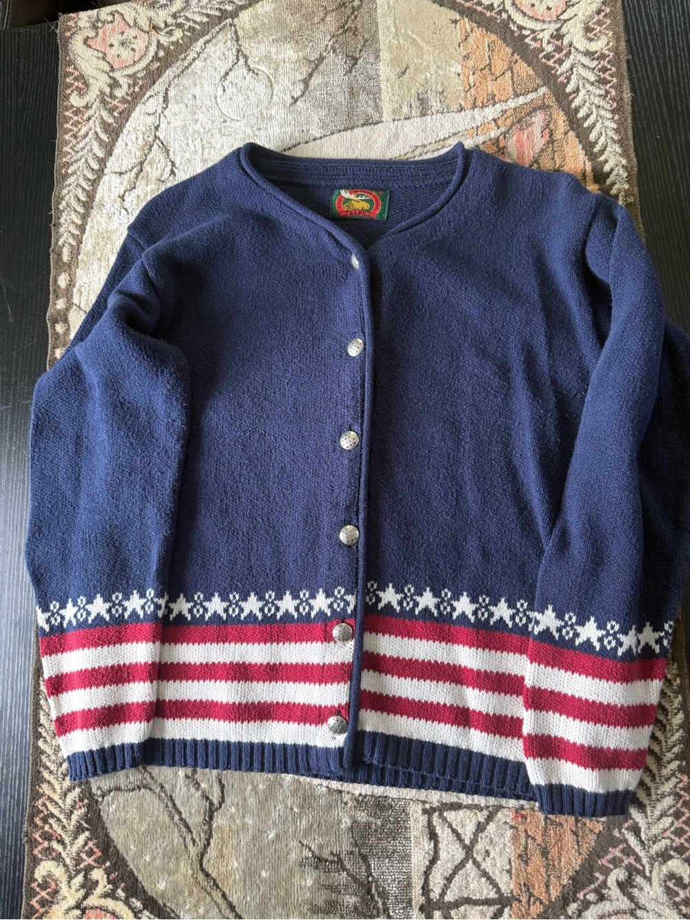 Vintage Alps Knit Americana Flag Star Sweater Cardigan Size Medium